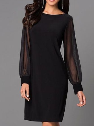 Schwarzes Kleid Tüll-Ärmel Rundhals Partykleid Noracora