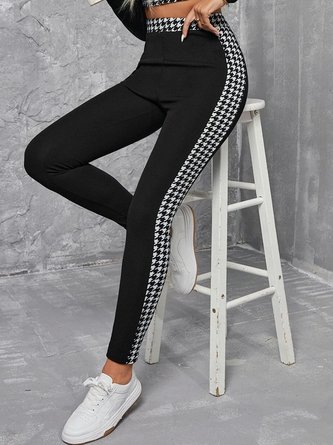 Hahnentritt Print Farbblock Fest Lässig Legging