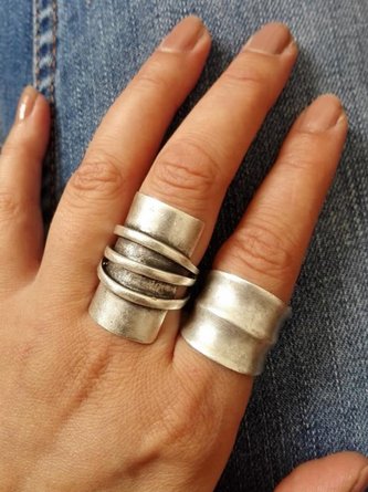 Retro Silber betrübt Linie Muster Ring Ethnisch Schmuck