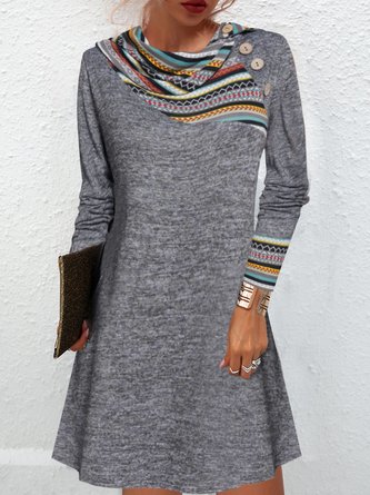 Patchwork Geometrisch Print Asymmetrischer Hals Kleid