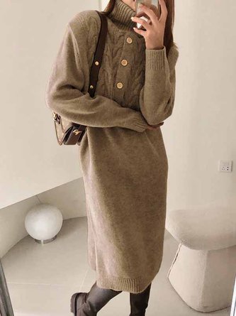 Wolle/Stricken Rollkragen Kleid