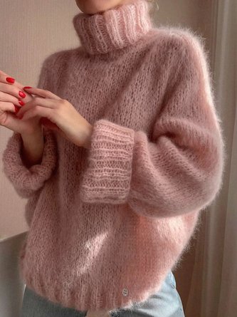Rollkragen Lässig Langarm Mohair Pullover