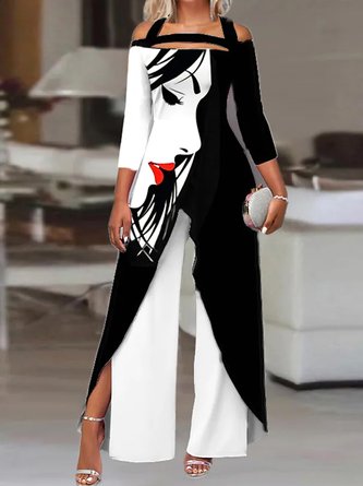 Urban Abstrakt Regelmäßige Passform U-Boot-Ausschnitt Jumpsuit & Jumpsuit