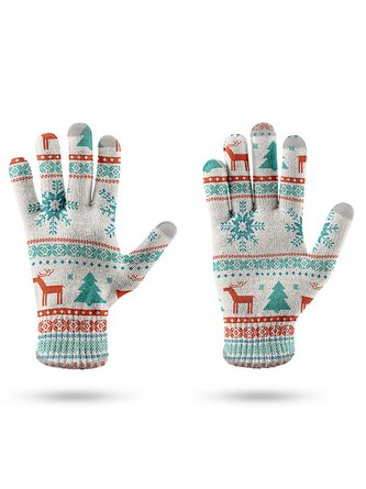 Lässig Schneeflocke Weihnachten Muster Baumwolle fünf Finger Handschuhe Herbst Winter Warm Zubehör