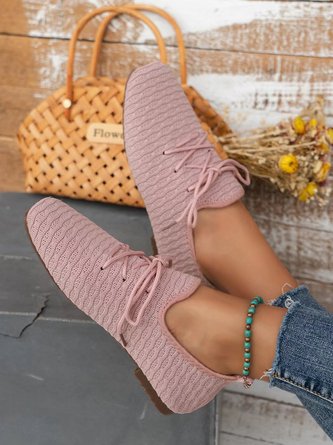 Atmungsaktiv Textil Weich Sohle Schnürung Dekor Flach Schuhe