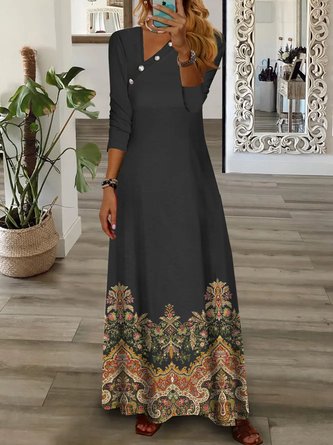 Schnalle Ethnisch Print Asymmetrisch Ausschnitt Freizeitkleid