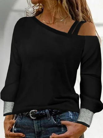 Lässig Shirt Langarm asymmetrische Schulter Langarm Noracora
