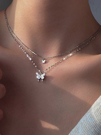 jeden Tag Silber Diamant Schmetterling Geschichtet Pendant Halskette Strand Urlaub Party Schmuck