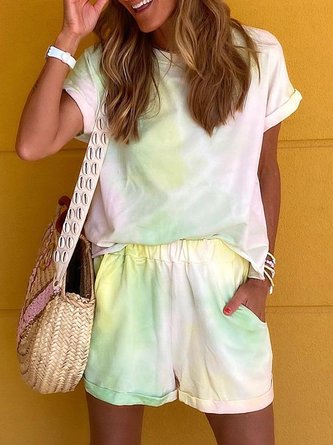 Batik Rundhals Lässig Weit Zweiteiliges Set