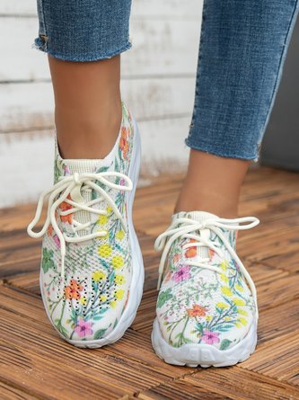 Geblümt Muster Schnürung Design Slip-On Flyknit Sneakers