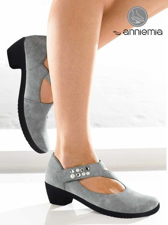 Perlen Dekor Klettverschluss Blockabsatz Mary Jane Pumps
