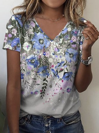Lässig Weit Jersey V-Ausschnitt T-Shirt