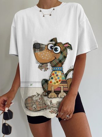 Lässig Hund Rundhals Weit Tunika T-Shirt