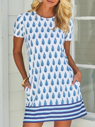 Geometrisch Kurzarm Rundhals Lässig Tunika Kleid