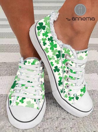 Damen Lässig Kleeblatt Print Schnürung Segeltuch Schuhe