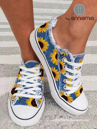 Lässig Sonnenblume Schnürung Segeltuch Schuhe