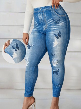 Große Größen Lässig Gestrickt Schmetterling Leggings