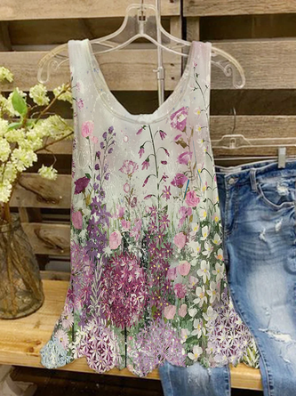 Große Größen Rundhals Geblümt Weit Lässig Tanktop Oberteile