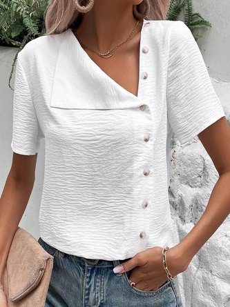 Unifarben Bluse Kurzarm Asymmetrisch Ausschnitt Schnalle Lässig Urlaub&Täglich Noracora