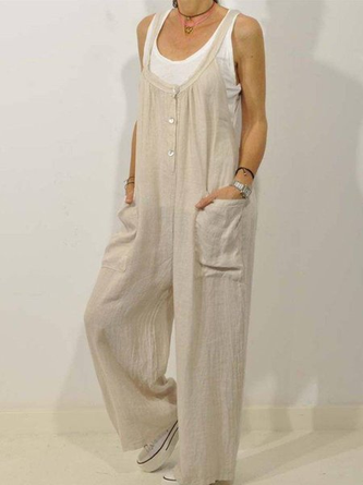 Große Größen Lässig Rundhals Baumwolle Weit Jumpsuit & Jumpsuit