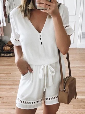 Lässig Weit Unifarben Jumpsuit