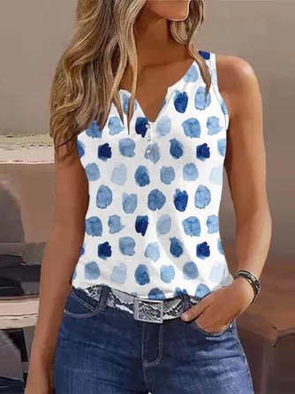 Große Größen Abstrakt Polka Dots Jersey Halb offener Kragen Lässig Tanktop Oberteile