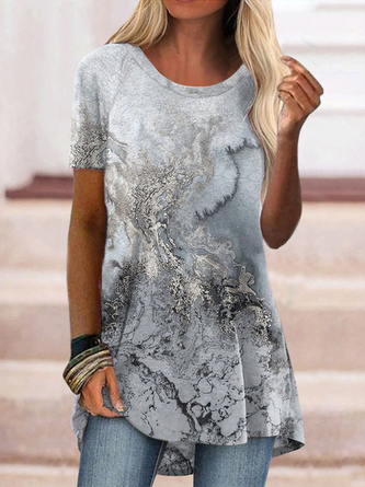 Große Größen Weit Jersey Rundhals Lässig T-Shirt