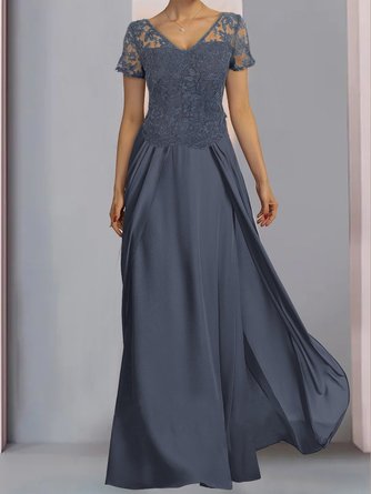 Stickerei Brautkleid reine Farbe langes V-Ausschnitt Abendkleid Noracora