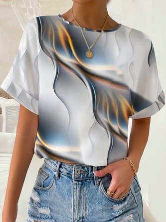 Abstrakt Print T-Shirt Rundhals Lässig Farbverlauf Kurzarm Noracora