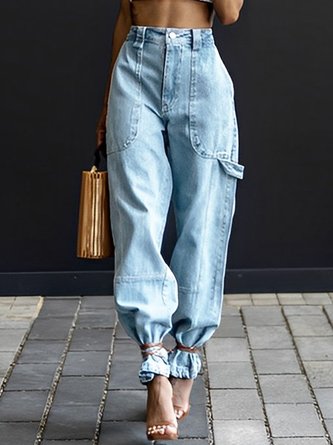 Weit Unifarben Lässig Denim O-Linie Jeans