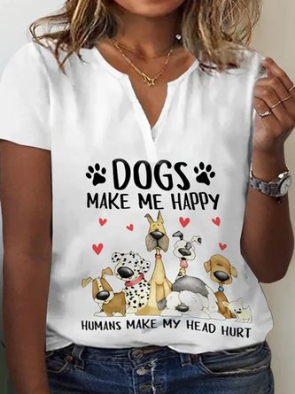 Große Größen Jersey Lässig Halb offener Kragen Hund Bluse