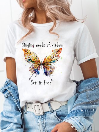 Weit Schmetterling Rundhals Lässig T-Shirt