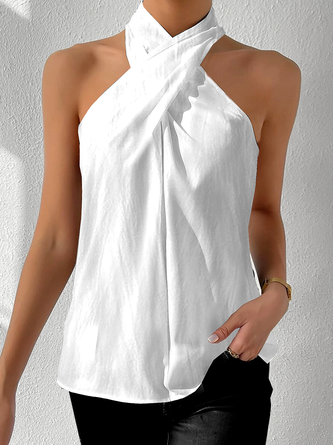 Lässig Baumwolle Neckholder Tanktop Oberteile