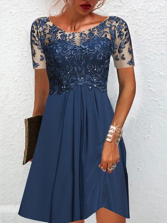 Regelmäßige Passform Polyester Baumwolle Rundhals Kleid