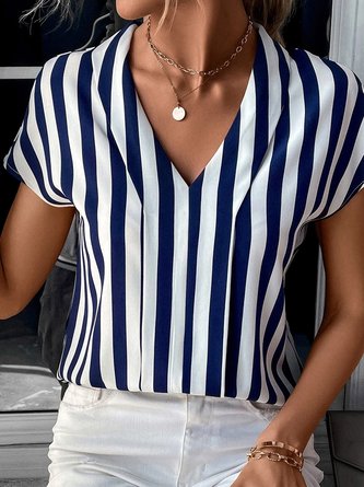 Streifen Print Bluse mit V-Ausschnitt Elegant Büro Style für Damen 2023 Noracora