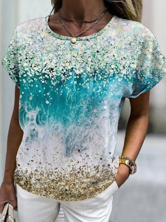 Lässig Weit Rundhals Strand T-Shirt