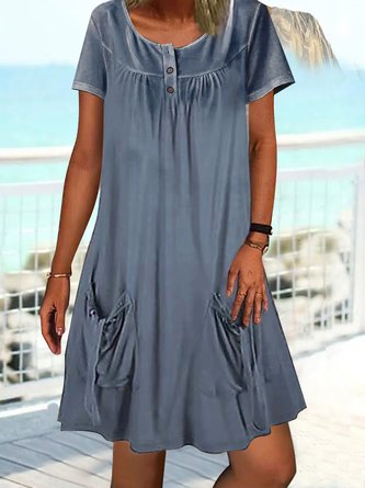 Hemdkragen Lässig Weit Kleid