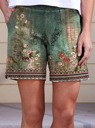 Blumen Paisley Print Shorts Ethnisch Stil Lässig Urlaub Noracora