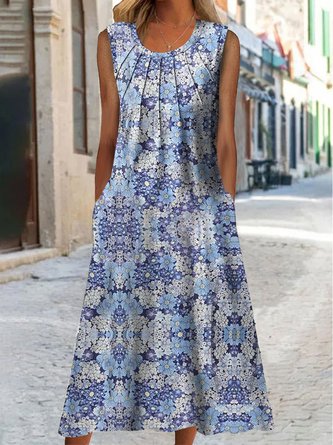 Sonnenblume Print Maxikleid Rundhals Lässig Urlaub&Täglich Noracora