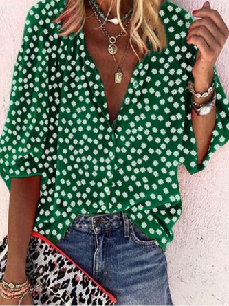 Große Größen Lässig Polka Dots V-Ausschnitt Bluse