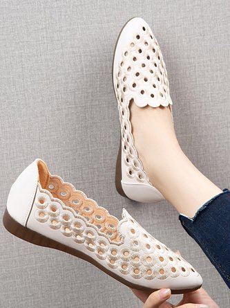 Ausgehöhlt Stickerei Jakobsmuschel Trimmen Punkt Schuhspitze Flach Schuhe