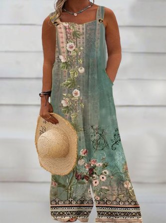 Große Größen Geblümt Urlaub Karree-Ausschnitt Jumpsuit & Jumpsuit