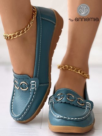 O-Ring Metall Dekor Bequem Sohle Spaltleder Lässig Halbschuhe