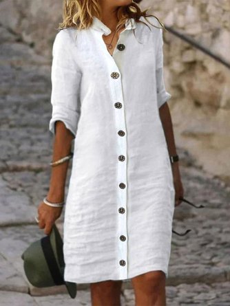 Unifarben Baumwolle Freizeitkleid