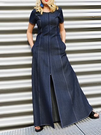 Rundhals Unifarben Regelmäßige Passform Urban Maxikleid