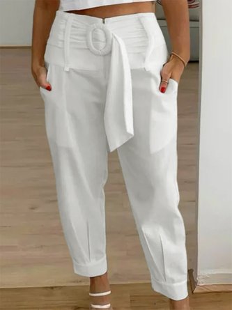Große Größen Baumwolle Weit Elegant Unifarben Hose mit Gürtel