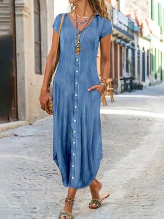 Lässiges Denim Sommerkleid für Alltag&Urlaub Noracora
