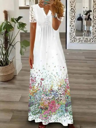Weit Spitze Lässig Geblümt Kleid
