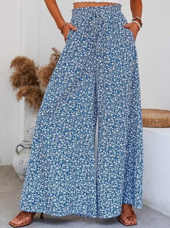 Weit Urlaub Ditsy Blumenmuster Knoten an der Front schräg Tasche Hose mit Weitem Bein