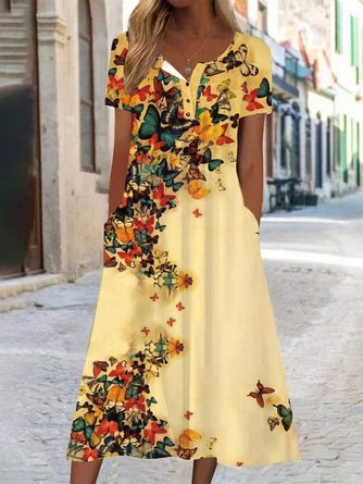 Schmetterling Lässig Schnalle Jersey Kleid